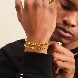 PEALICIOUS Gold Bracelets for Men Cuban Curb Chain Bracelet for Boys , Stainless Steel Gold Cuban Link Bracelet  as Men's Accessories Summer Waterproof Gold Jewelry for Him Son Brother as Birthday Gifts