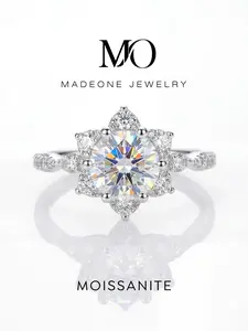 1 Pc Fashionable Sunflower Six Prong Copper Ring with 1.0ct Synthetic Moissanite for Women Wedding Fine Jewelry
