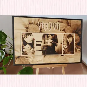 Personalized Rustic Burnt Creation Wooden Decor Signs - Customize with 3 Photos for Mom or Dad, Anniversary, Memorial, Christmas or Birthday Gifts