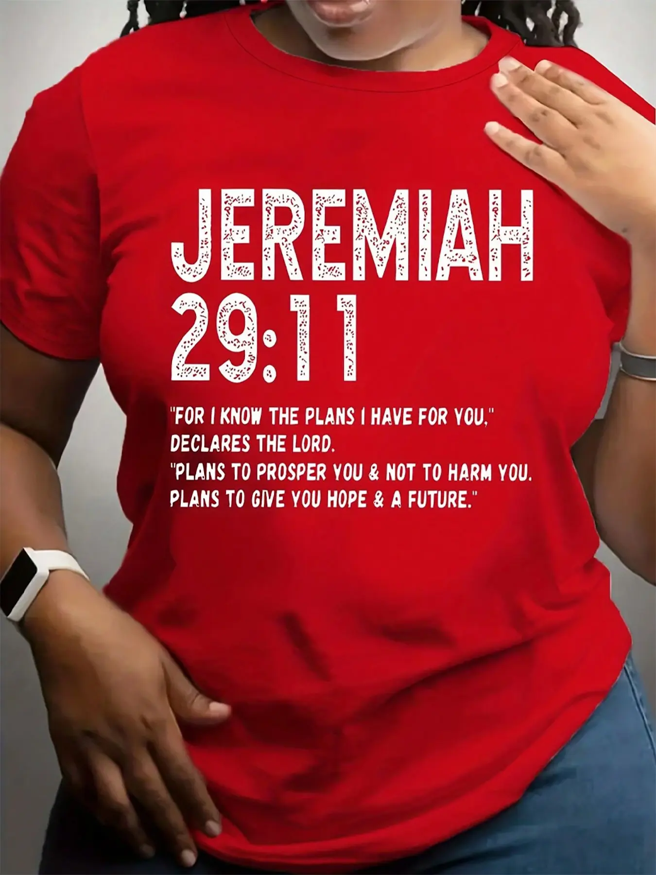 Women's Large Size Round Neck Short Sleeve Casual Tee Shirts Summer, Build Your Tee, Jeremiah 29:11 Bible Verse Print, Loose Fit Casual Streetwear Basic Top for All Seasons