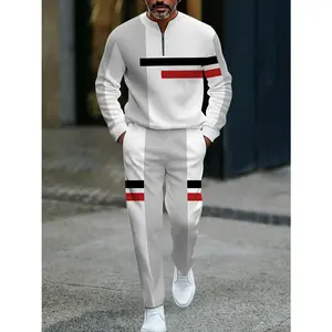 Men's Color-Blocked Sports Suit White Half-Zip Sweater with Black & Yellow Stripes Comfortable Skin-Friendly Fabric for Daily Commuting