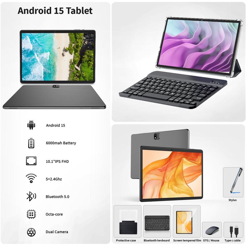 【TIKTOK GiftedInLove】PYNAREL Android 15 Tablet Set with Keyboard, Case, Mouse, Stylus, Screen Protector, 5G WiFi, for Valentine’s Day Gift