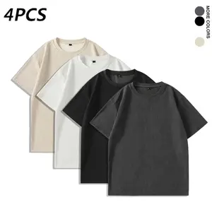 4Pack Men’s corduroy short-sleeve T-shirt, summer loose crewneck top, textured casual versatile tee