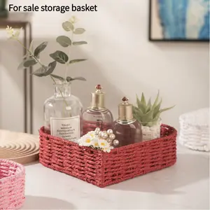 Hand-woven paper rope heart-shaped storage basket, desktop miscellaneous storage box, cosmetic entryway key storage basket