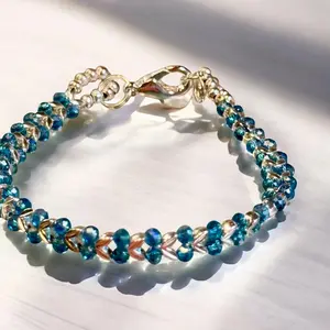 Teal and Silver Chevron Bracelet 7.5"