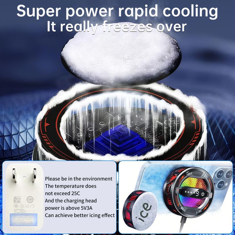 Mobile Phone Cooler, 30s Rapid Cooling with AI Mode - Magnetic Semiconductor Cooler with 3 Speeds/LED Display/IPad,Compatible for iPhone Android Gamers CODM PUBG Mobile Freefire Includes 6 Gaming Finger Sleeves and Clip