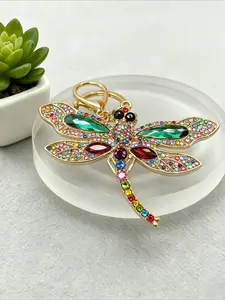 1PC Colorful Dragonfly Keychain Bling Rhinestone Key Ring Pendant Charm for Bag Key Accessories