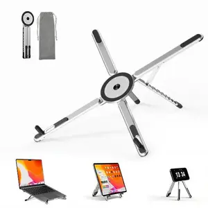 Adjustable Laptop Desk Cooling Stand - Foldable Aluminum Alloy Magnetic Base, Ventilated Riser, Ergonomic Holder for Laptops, Tablets, Phones, Home Office Computer Peripherals