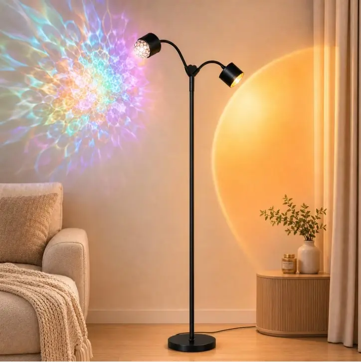 MEHOOM dual-head floor lamp, 360° rotating sunset lamp, modern standing lamp suitable for living rooms, bedrooms, and offices.