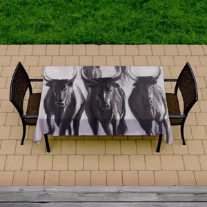 360 Stand Rectangular Fierce Bull Print Tablecloth, 58x102 in Rustic Brown Textile, Machine Washable, Indoor/Outdoor Kitchen & Household Rustic Farmhouse Decor, Tablecloth Rectangular