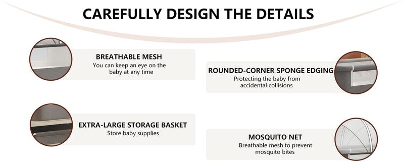 3-in-1 Baby Bassinet & Bedside Sleeper for Newborns (0–6 Months), Adjustable Height Crib with Wheels, Foldable Portable Infant Cradle with Breathable Mesh & Mosquito Net new gifts folding bed sidesleeper design