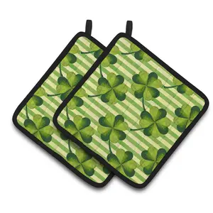 212 MAIN Watercolor Shamrock Stripes Fabric Pot Holders - 2-Piece Polyester Bakeware, Hanging Oven Kitchen Accessories for Home Use