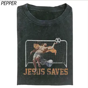 Jesus Saves Soccer Shirt, Funny Christian Football Tee, Vintage Art Graphic T-Shirt, Religious Sports Shirt, Christian Humor Tee, Goalkeeper Jesus Shirt, Faith Based Soccer Tee Unisex