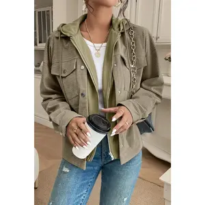 Laurel Green Solid Color Textured Patchwork Flap Pocket Shacket