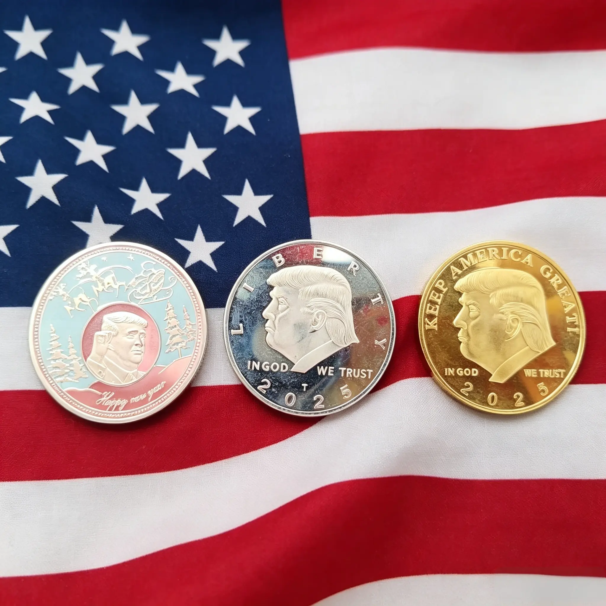 3pcs Patriotic Design 2026 Trump 47th President Memorial Coins - Non-Circulating Currency with Protective Box, Ideal Christmas Gift for Coin Collectors, Patriotic Enthusiasts