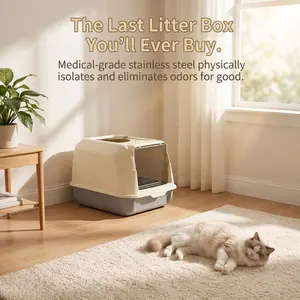 Anti-Tracking Cat Litter Box with Smart-Grid Top Deck, Triple-Layer Mess Control, 99% Litter Tracking Stop, Front-Entry Top-Exit 1-Way Traffic Design for Modern Homes, Busy Pet Owners