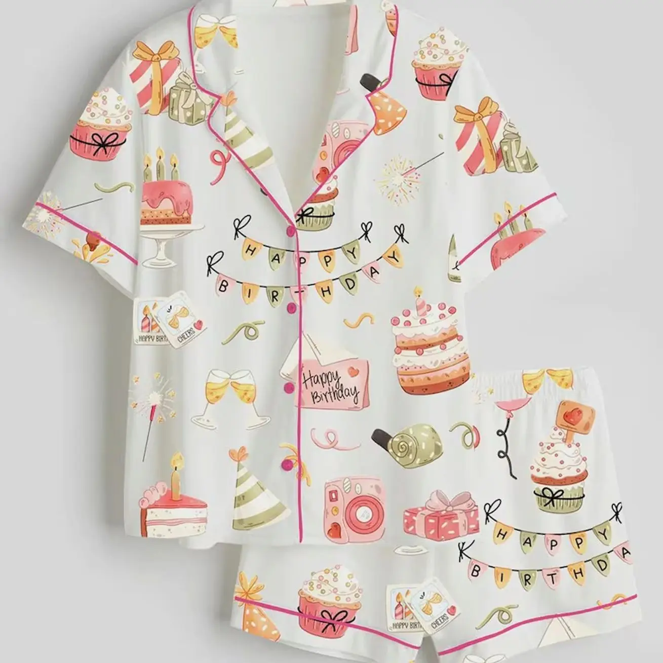 Happy Birthday Pajamas Set, Party Theme Womens Lounge Sleepwear 6HM
