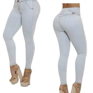 Peach JEANS lifting Jeans  Skinny Spandex Stretch Pants  Button High Waist Fit Clear trendy tummy control rise curve hugging