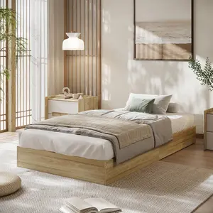 California King Size Solid Wood Platform Bed with Sturdy Wooden Slats, Floor-Standing Bed Frame, No Box Spring Needed，Easy Assembly, Golden Tan Wood Minimalist Aesthetic Durable Design