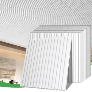 6 PCS 24x24 Inch Slat White Ceiling Tiles 2x2 Ft Fluted Drop Ceiling Panels PVC Waterproof for Interior Decor Ideal for Bathroom Living Room Bedroom Office Commercial Spaces Cover 24 Sq.Ft