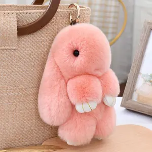 Cute Rex Rabbit Fur Plush Pendant Little Bunny Car Keychain Lulu Bag Plush Ornament Plush Rabbit Halloween Birthday Gift for Classmates Lovers Children
