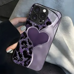 This purple heart-patterned, drop-proof, non-slip TPU white glass phone case is compatible with iPhone 17, 16, 15, 14, 13, 12, 11, and Samsung models. It makes a great gift for friends or family.