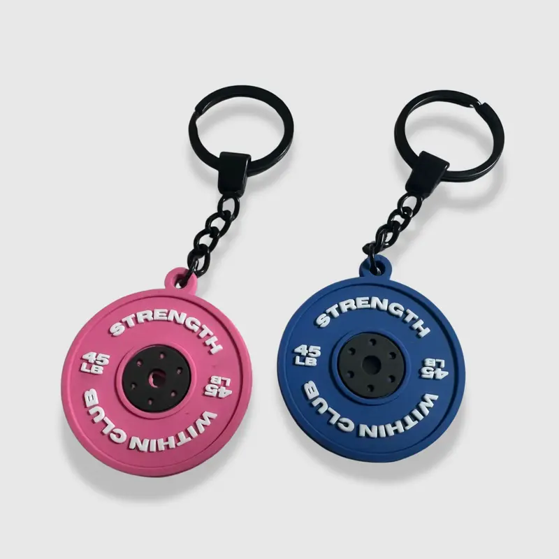 45LB Weight Plate Keychain - Heavy Duty Synthetic Key Accessory with Black Chain, Engraved Mark, Split Ring for Gym Rats - Symbolizes Discipline, Power, Strength