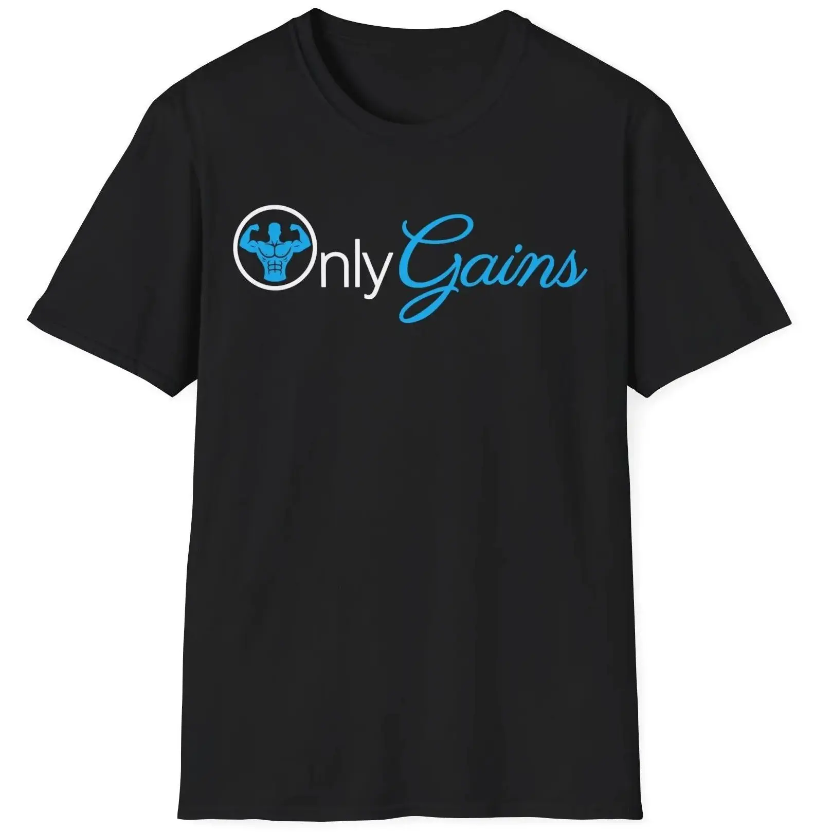 Only Gains Parody Gym Graphic T‑Shirt, Funny Weight Lifting Workout Casual Unisex Short‑Sleeve Tee for Fitness Gym Lovers