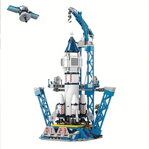 Double Scene Space Exploration Building Blocks Stem Construction Set Rocket Launch Tower & Airplane Compatible Educational Toy Set Unisex