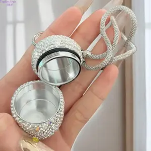 Bling Rhinestone 10ml Portable Pill Bottle, Mini Cute Aluminum Alloy Storage Container with Keychain, Sparkly Waterproof Travel Size Jar for Pills & Small Items
