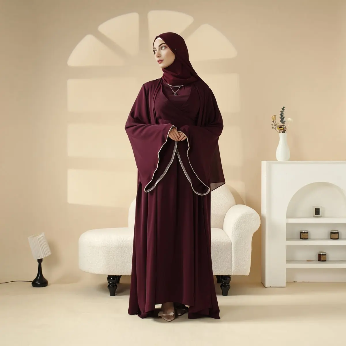 Kimono Open Abaya 3-Piece Set | Formal Chic Modest Wear | Elegant Occasion Outfit | Luxury Modest Fashion | MOA094 summerwins Islamic Modesty Clothes Muslim Clothing