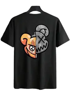 American High Street Bear Print Short Sleeve T-Shirt, Men's Summer Fashion Loose Fit Casual Top, Geometric Pattern, All Seasons