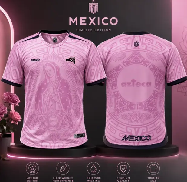 Unisex Pink Mexico Stylish Casual Jersey - Custom Sacred Floral Breathable Lightweight Athletic Wear, Personalized Name-Number Athletic Shirt, Breathable Sports Top, Stylish Jersey, Breathable Sports Tops