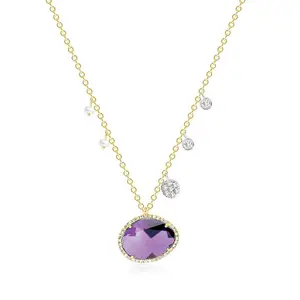 MEIRA T: Amethyst with Off-Centered Pearls & Diamond Charms