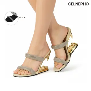 CELNEPHO Womens Morso Sandals Rhinestone Metalic Strappy Heels Open Round Toe Shark Tiger Teeth heeled Flip Flops Thong Mules Two Strap Slip-On Sandals Party Casual Wedding Fashion Dress Shoes