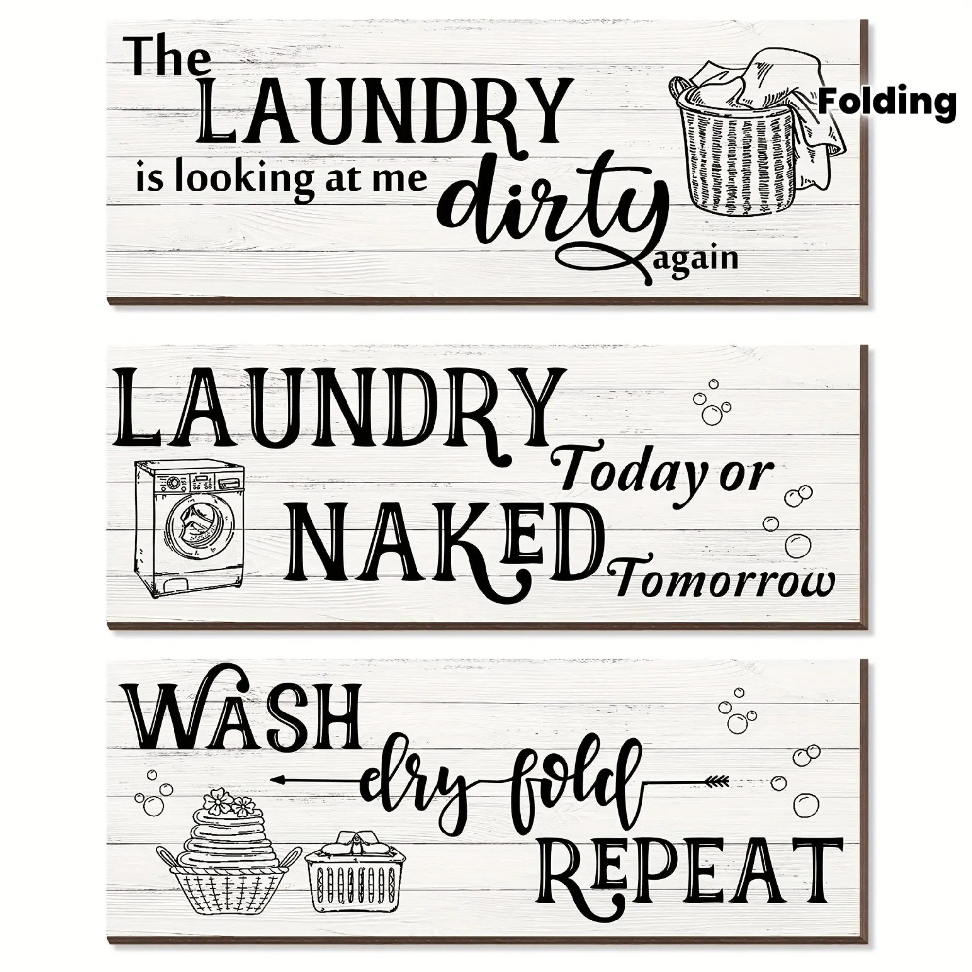 3 Piece Wooden Laundry Room Wall Decor, Rustic Farmhouse Style, Vintage Wood Rules Signs, Perfect for Home Bedroom/laundry/bathroom