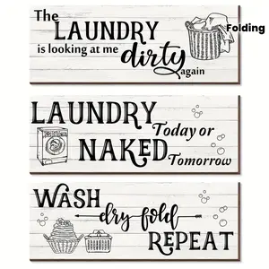 3 Piece Wooden Laundry Room Wall Decor, Rustic Farmhouse Style, Vintage Wood Rules Signs, Perfect for Home Bedroom/laundry/bathroom