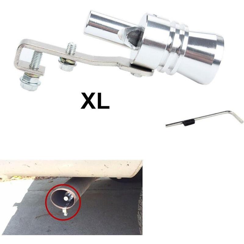 Dewhel Universal Aluminum Turbo Sound Exhaust Muffler Pipe Whistle Car Blow off valve BOV Tip Simulator Whistler Size XL Silver