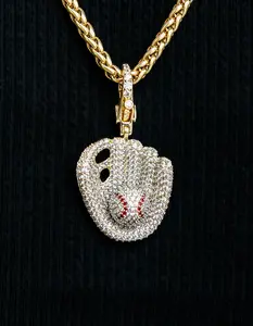 GLD  Mens Iced Baseball Pendant, Gold