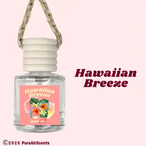 Hawaiian Breeze Pure Air Scented Air Freshener Oil Diffuser - Hangable Glass Woody Design - Lasts 60+ Days - Fragrance Oil Diffuser