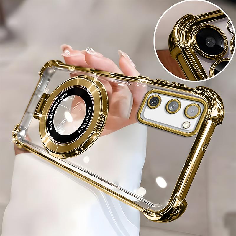 Suitable for [Galaxy S20 Fe] high-end phone case🥰, Electroplated Luxury Clear Phone Case with Ring Stand Holder 4-Corner Shockproof Camera Protective Cover 952