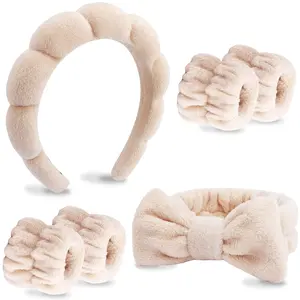 6 Pack Spa Headband, Makeup Headband, Face Wash Headbands, Skincare Headbands, Brown Sponge Hair Band Bow Tie Spa Head Band for Washing Face Wristband Set Hair Accessories for Women