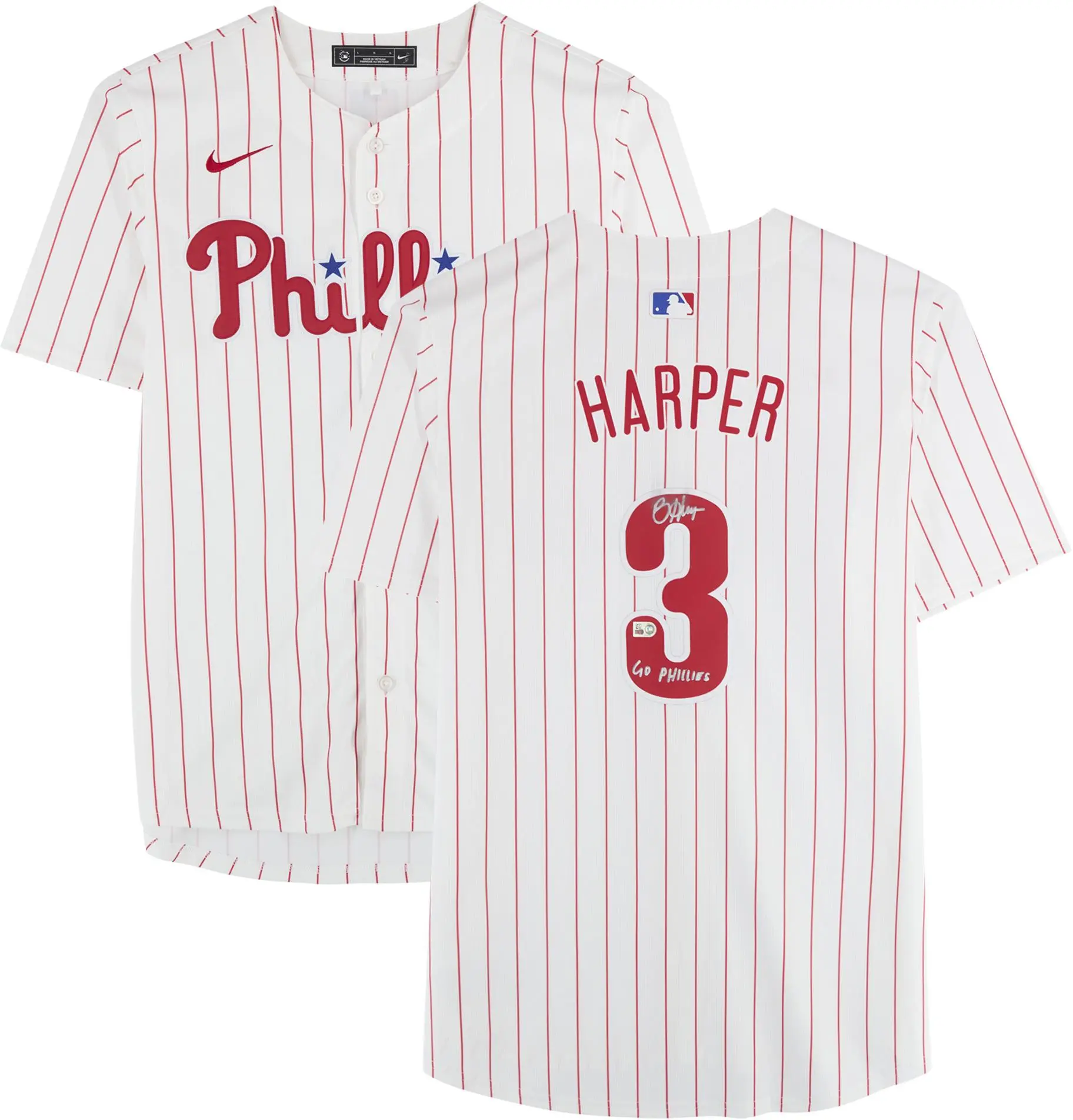 Bryce Harper Philadelphia Phillies Autographed White Nike Limited Jersey with "Go Phillies" Inscription - Fanatics Authentic Certified
