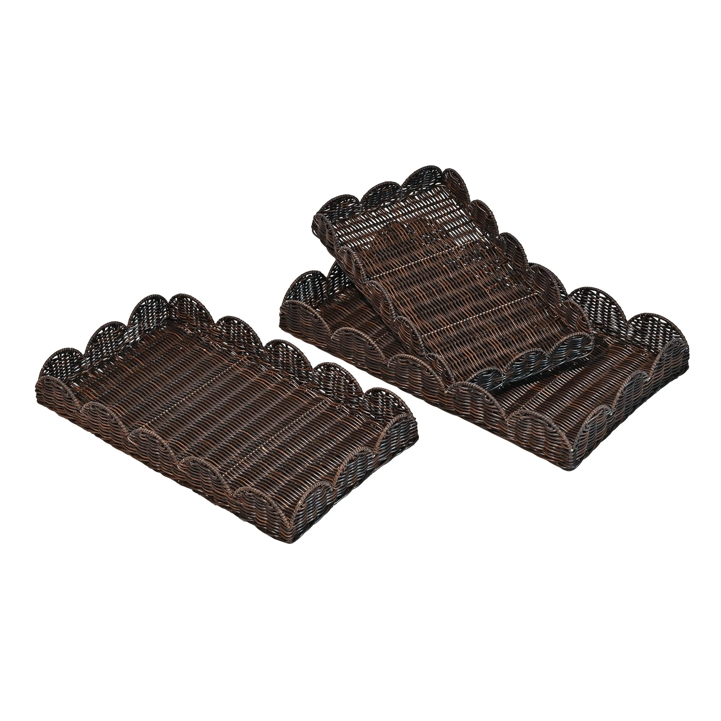 Parker Southwestern Cottage Resin Scalloped Rectangular Decorative Serving Trays (Set of 3)