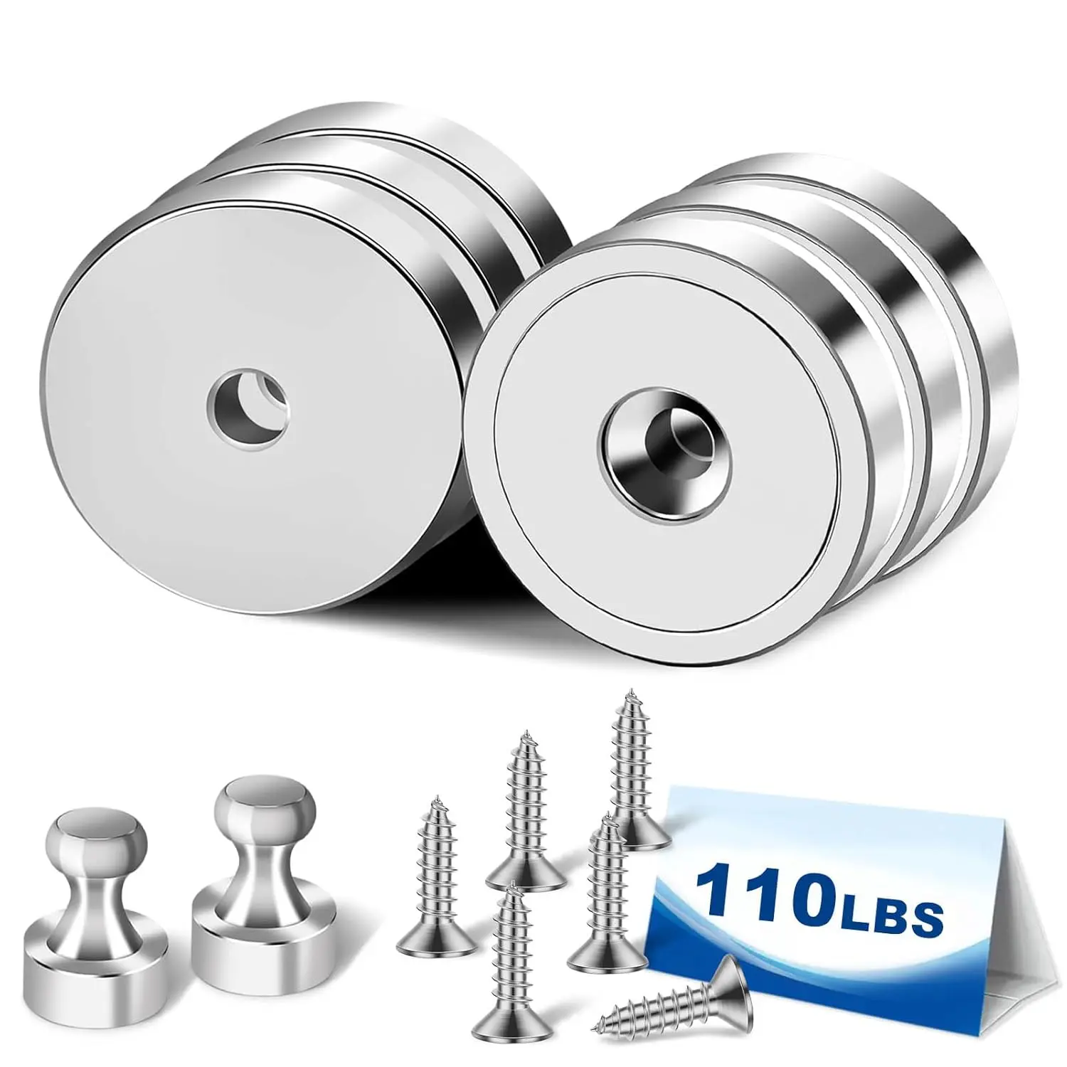1.26" Neodymium Rare Earth Magnet 6 Pack - Strong Mounting Magnets with 110lb Pull Force - Imanes Fuertes, Screw in Magnets Included
