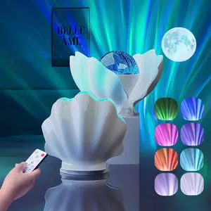 Aurora Shell Projection Lamp Colorful Girl Living Room Bedroom Aurora Dreamy Starry Sky Atmosphere Lamp Led Ambient Light Premium Gift for Men and Women