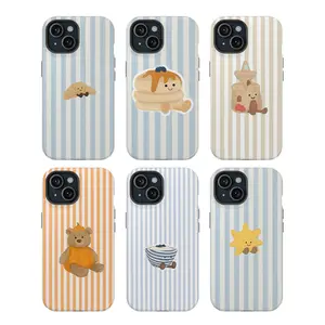 Cute Jelly Cat Phone Case, Striped Pastel Shockproof Case Cover Compatible With iPhone 16 15 14 13 12 11 Pro Max X XS, Galaxy S25 S24 S23 S22 Ultra, Gift For Fans