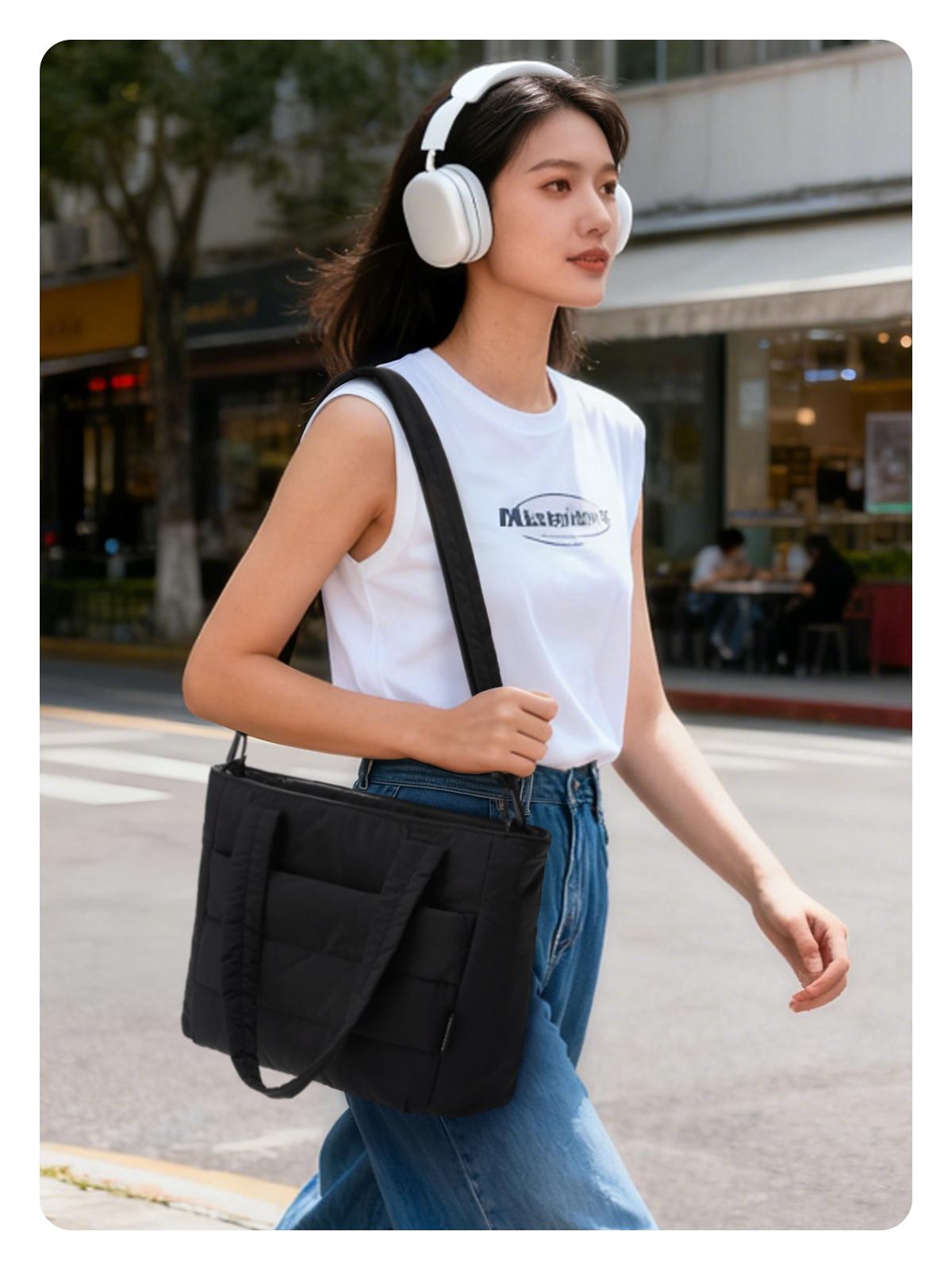 【NEW IN】BAGSMART Upgraded Mini Bubble Puffy Tote Bag Longer Length Added Shoulder Strap Durable Quilted Laptop Tote for Travel Work SpringStatements