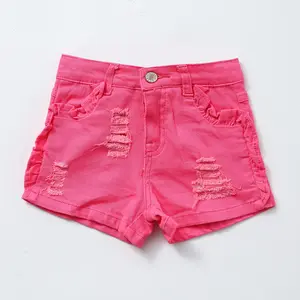 Pink Print Girls Short Denim