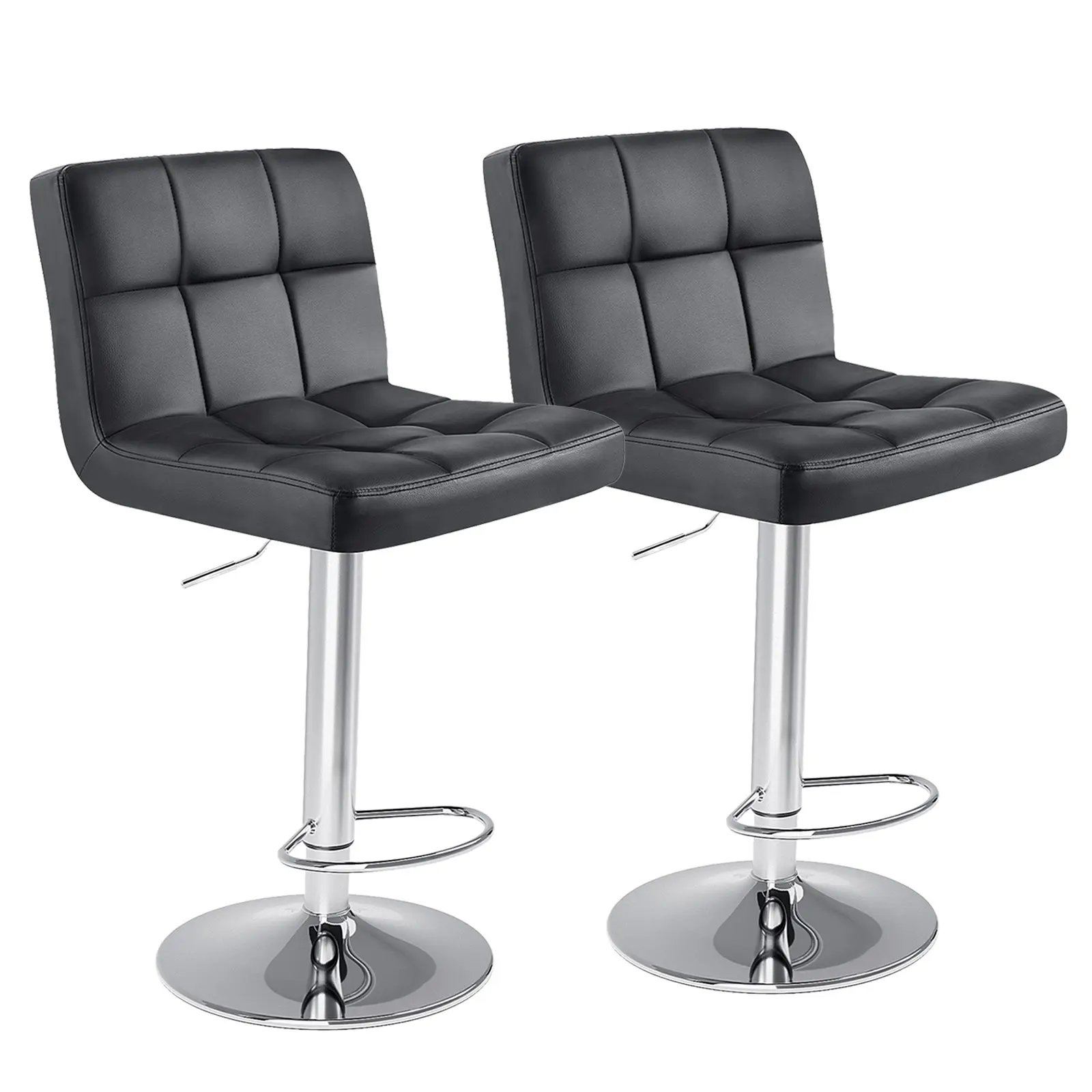 PU Leather Adjustable Swivel Bar Stool,Kitchen Counter Height Bar Stool,Thick Seat Cushion Square Island Bar Stool with Backrest 2 Piece Set